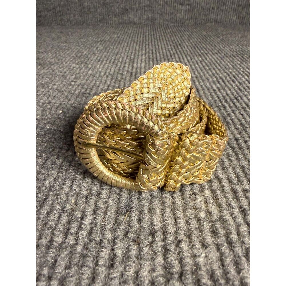 Vintage Gold Braided Woven Statement Belt with Covered Buckle Adjustable EUC